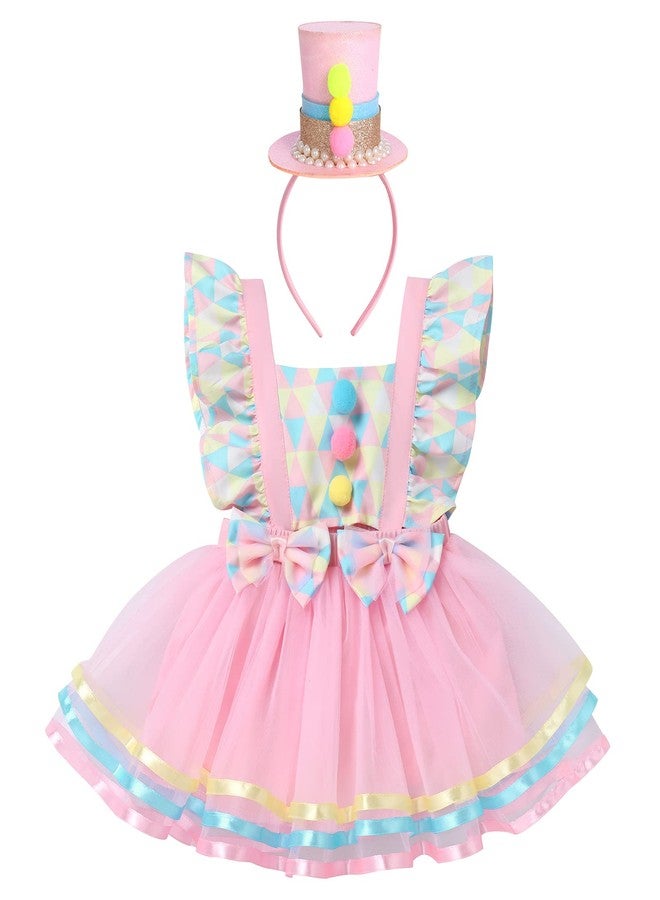 AWIBMK Baby Girls Carnival Costume Halloween Party Cosplay Outfits Toddler Newborn Flying Sleeve Square Neck Ruffle Bowknot Ball Circus Birthday Princess Tutu Romper Dress with Headband Pink 2PCS 12-18 Months - Image 1